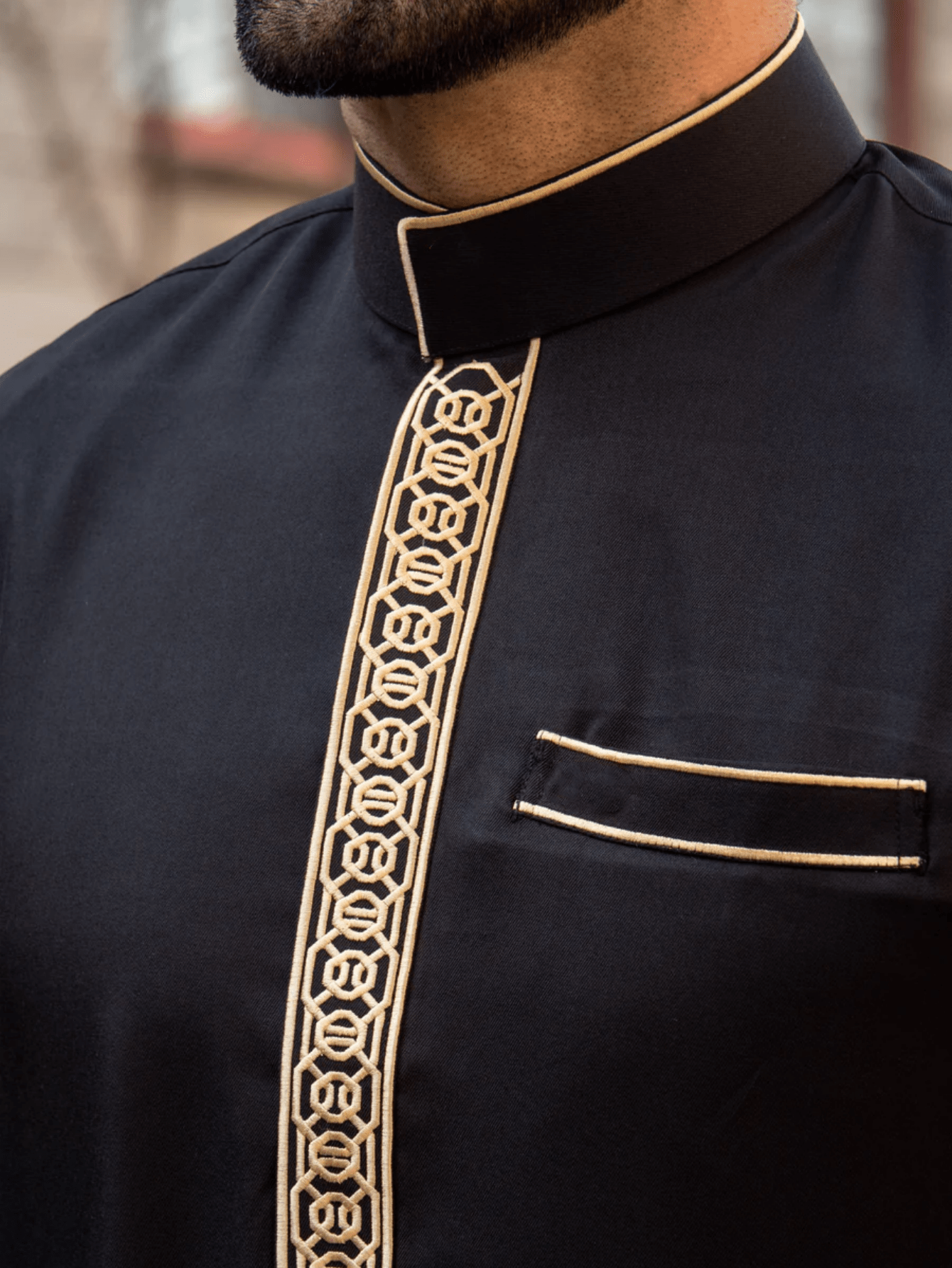 2025Islamic musulman arabe hommes robe à manches longues brodé col montant arabe thobe pour hommes
