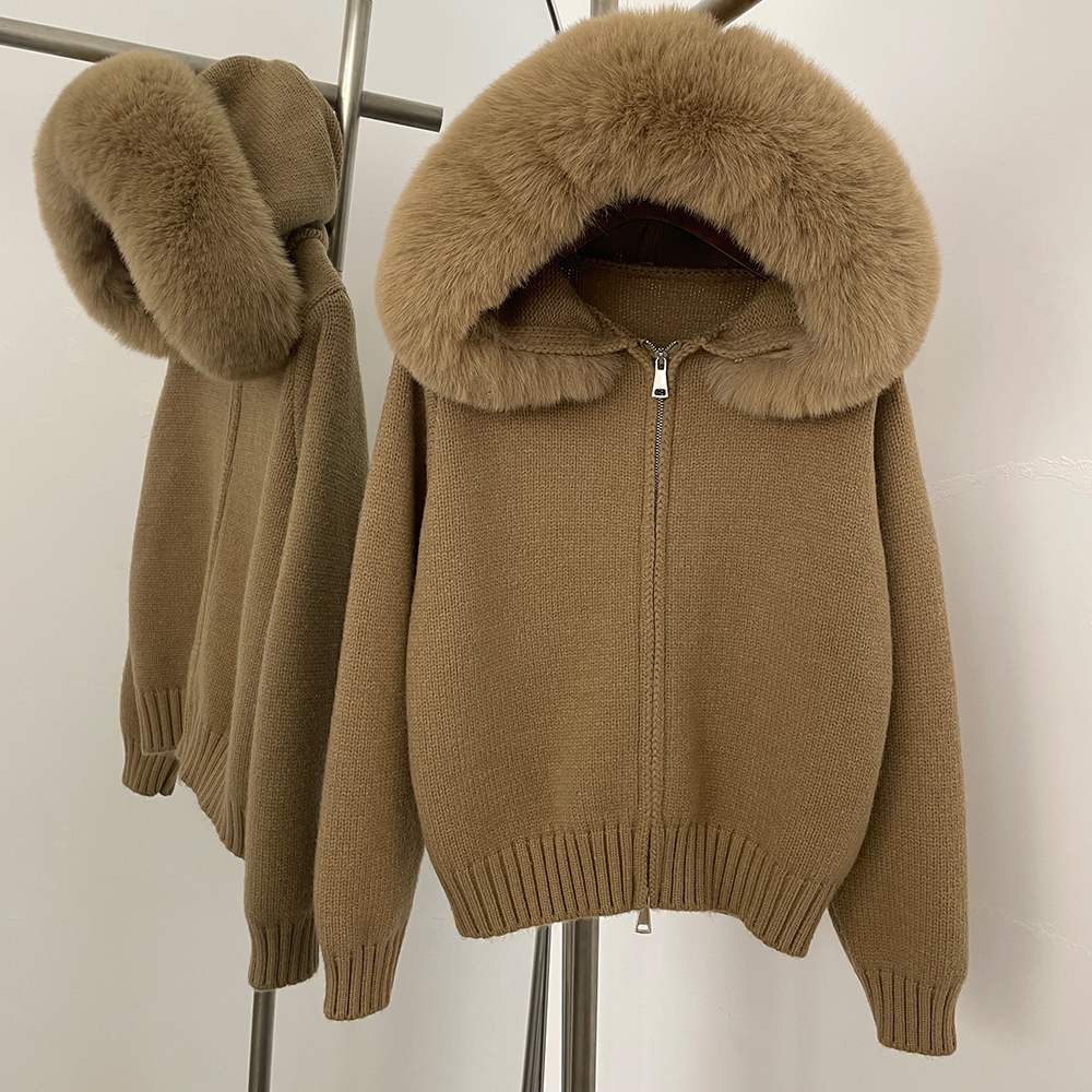 Cardigan surdimensionné à capuche pour femme, pull en fausse fourrure, couleur unie, manteau tricoté, à la mode, tricot ample, automne 2025
