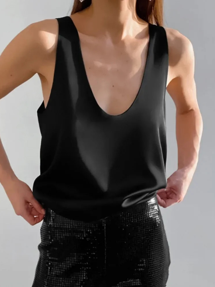 Débardeur de luxe léger et confortable pour femmes, col en U, pour filles, respirant, doublure en Satin doux, sans manches, printemps été, 2025, MA7W