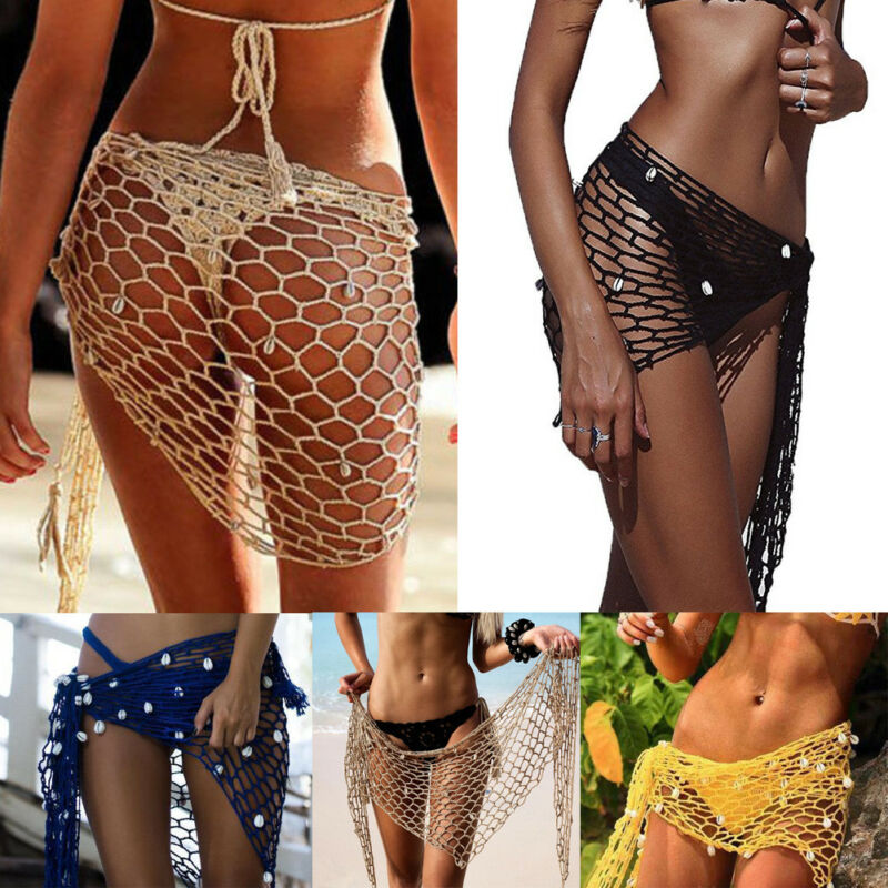 Tunique de plage en maille tissée à la main pour femmes, cover-up de bikini sexy, jupe en filet, châles ronds crochetés à la main, vêtements de plage chauds