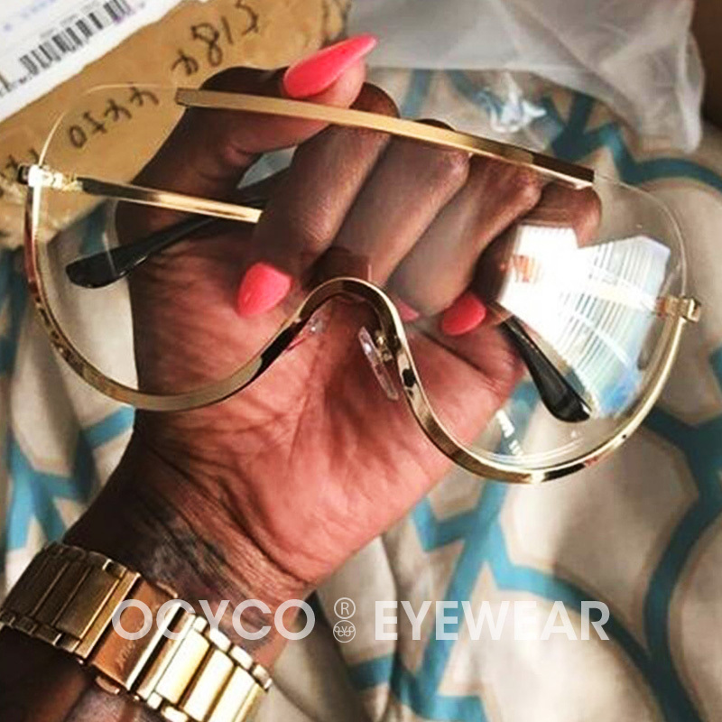 Lunettes de soleil Punk surdimensionnées en métal pour femmes, semi-sans monture, lentille de protection de styliste, grandes nuances, accessoires de mode féminine