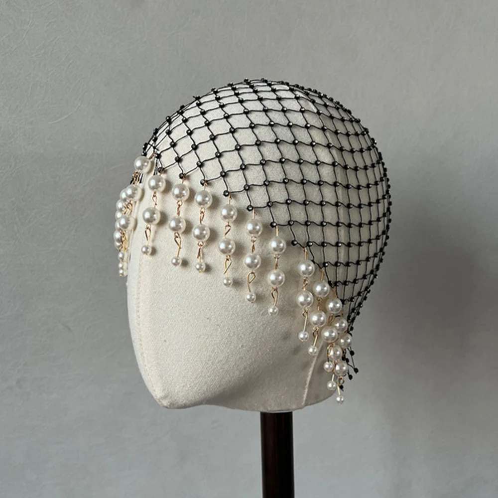 Accessoires pour cheveux en perles de mariage, bandeaux de cheveux faits à la main avec pompon, couvre-chef de luxe pour femmes