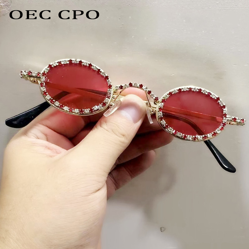 Lunettes de soleil rondes en diamant pour femmes, marque de luxe, strass, tendance Punk, Ins, mode populaire, petites nuances