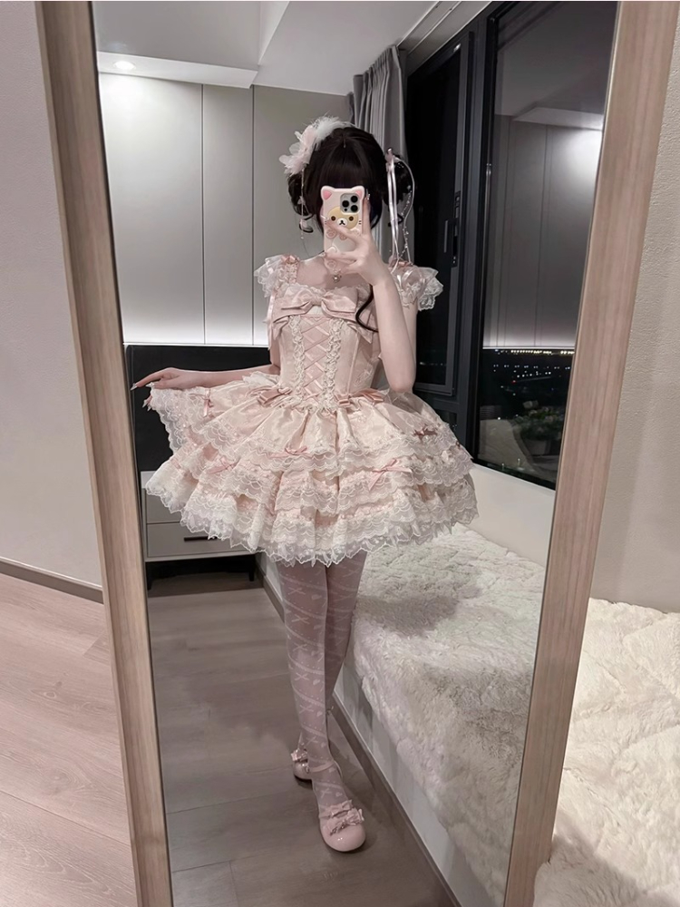 Robe de soirée française élégante pour femmes, Lolita Y2k, Chic, nœud féerique, Vintage, taille fine, dentelle, Bandage, tenues de princesse douces, été
