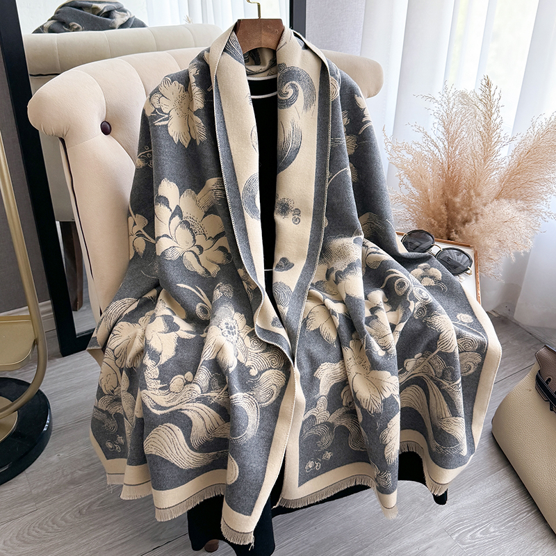 Nouveau 2025 femmes marque de mode lotus écharpe de luxe automne hiver chaud châles imprimer écharpe Pashmina Mujer Femme Foulard Bufanda