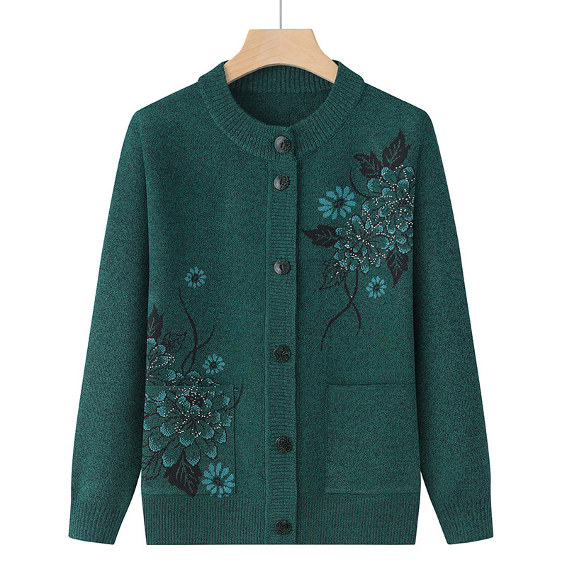 Vêtements coréens pour femmes, Cardigan tricoté en laine imprimé, manteau pour mère d'âge moyen, hauts en tricot, veste pull Vintage pour grand-mère, nouvelle collection