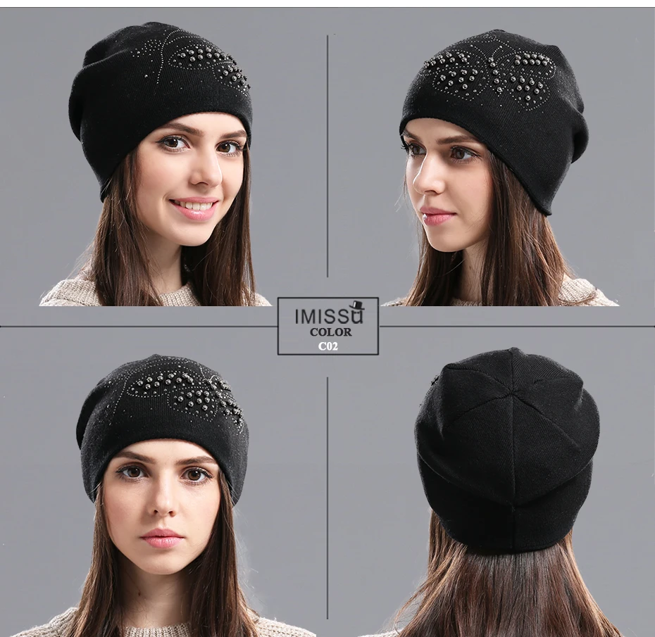 Femmes hiver chapeaux laine tricot bonnet chapeau épais chaud Double couche mode crâne casquette
