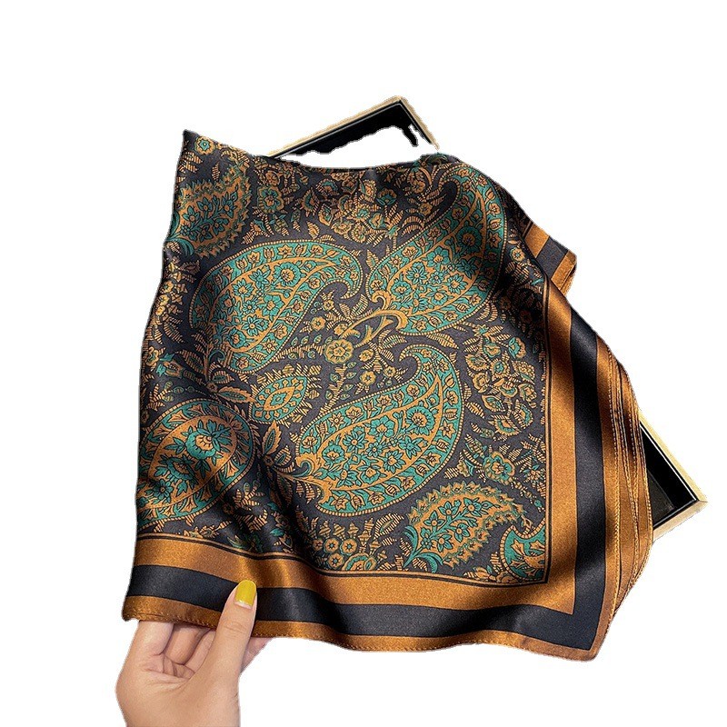 Foulard carré imprimé Imitation soie, foulard de tête pour femmes, accessoires de mode multifonctionnels, bandeau