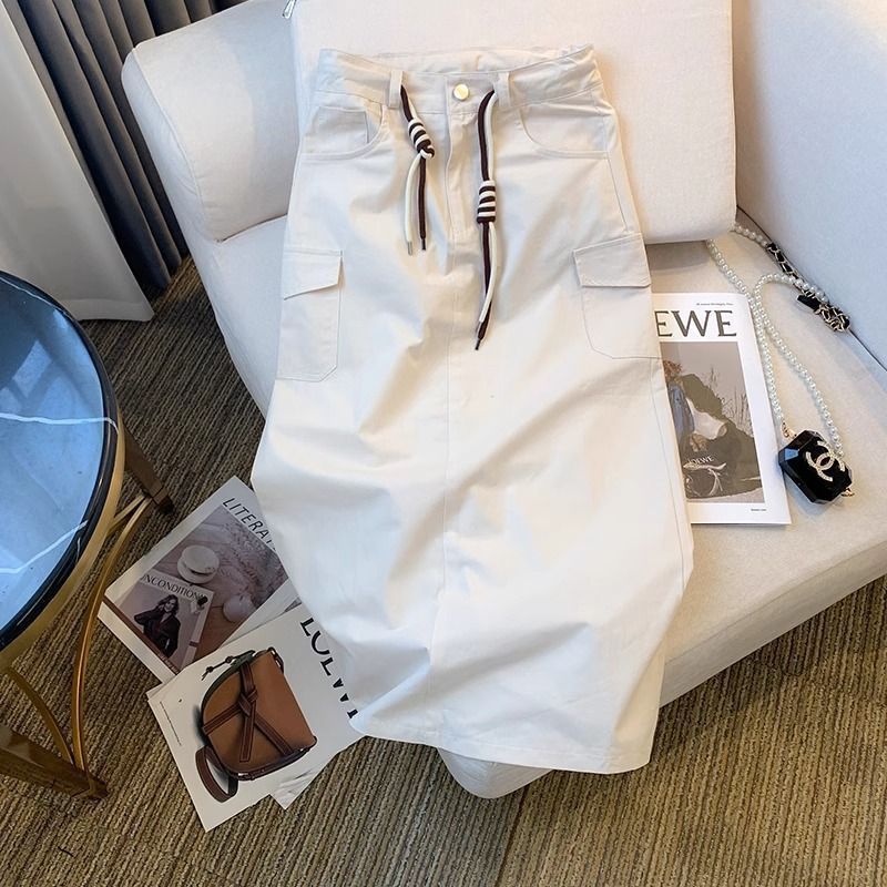 Jupe femme jupe femme vêtements de travail jupe femme automne grande taille taille haute mince poche Joker fendu jupe longue