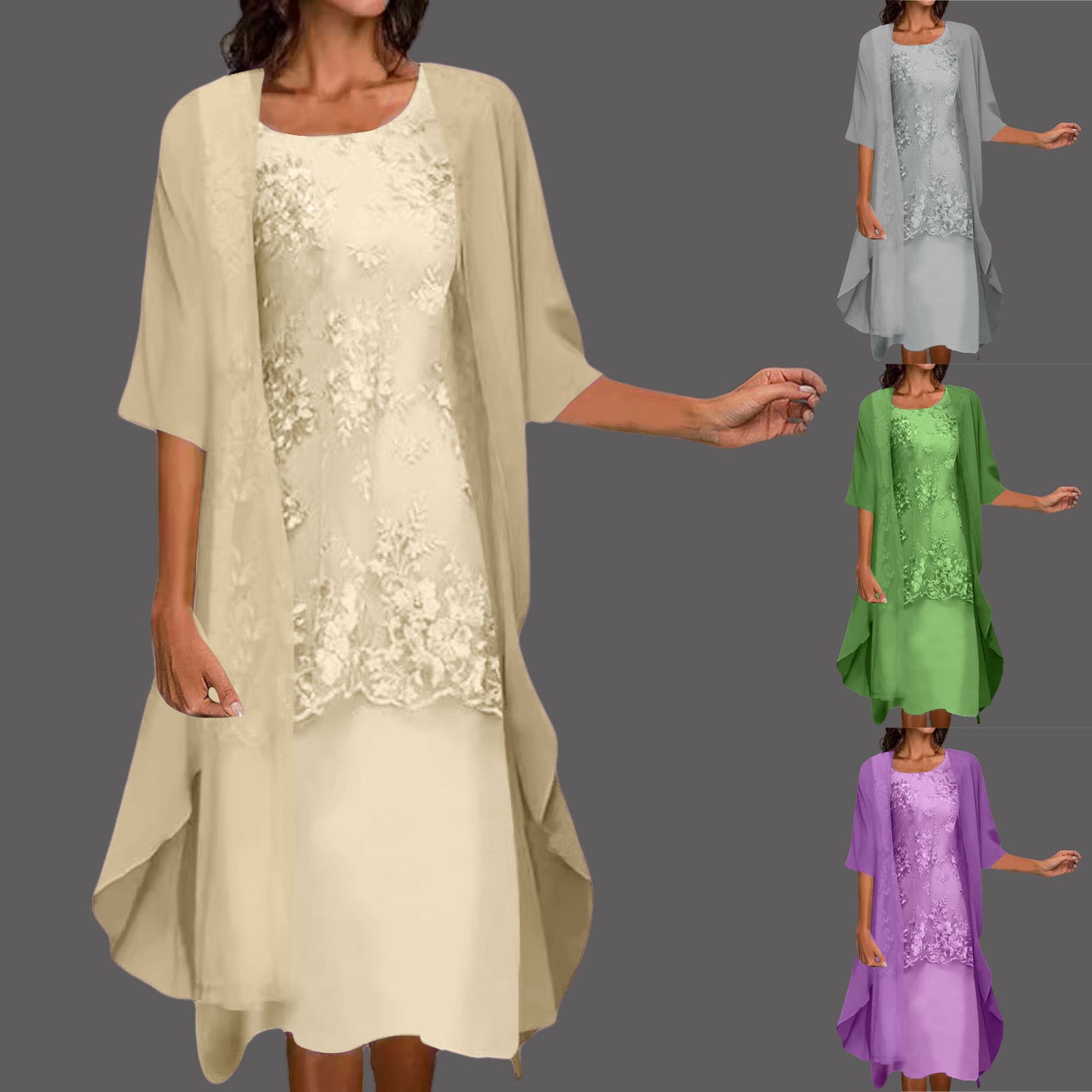 Robes pour filles femmes décontracté robe brodée col rond robe élégante demi manches en mousseline de soie châle robe Mujer Elegante