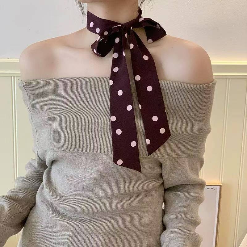 Écharpe imprimée à pois et rayures de style coréen, ruban long et fin pour cheveux et sac, foulard élégant et polyvalent