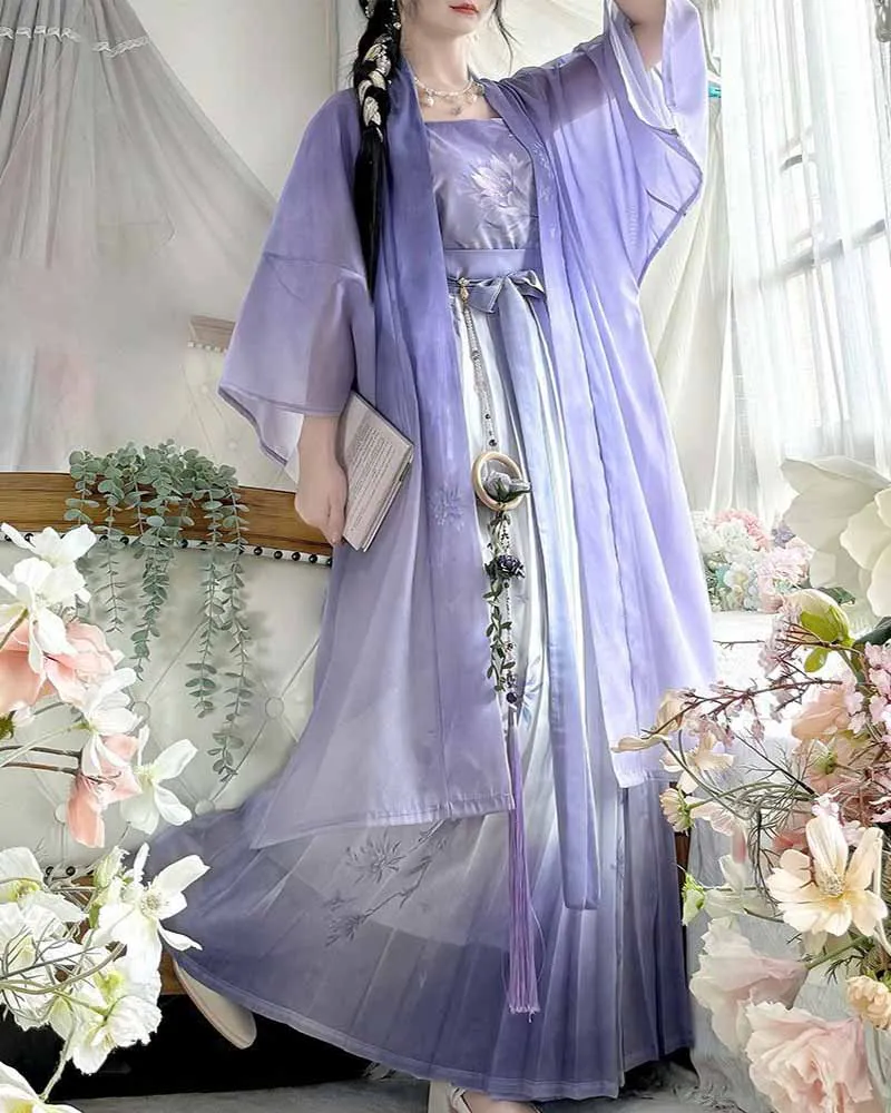 Robe Hanfu chinoise pour femmes, Costume de Cosplay de la dynastie des chansons, Cardigan Long violet, jupe Camisole violette