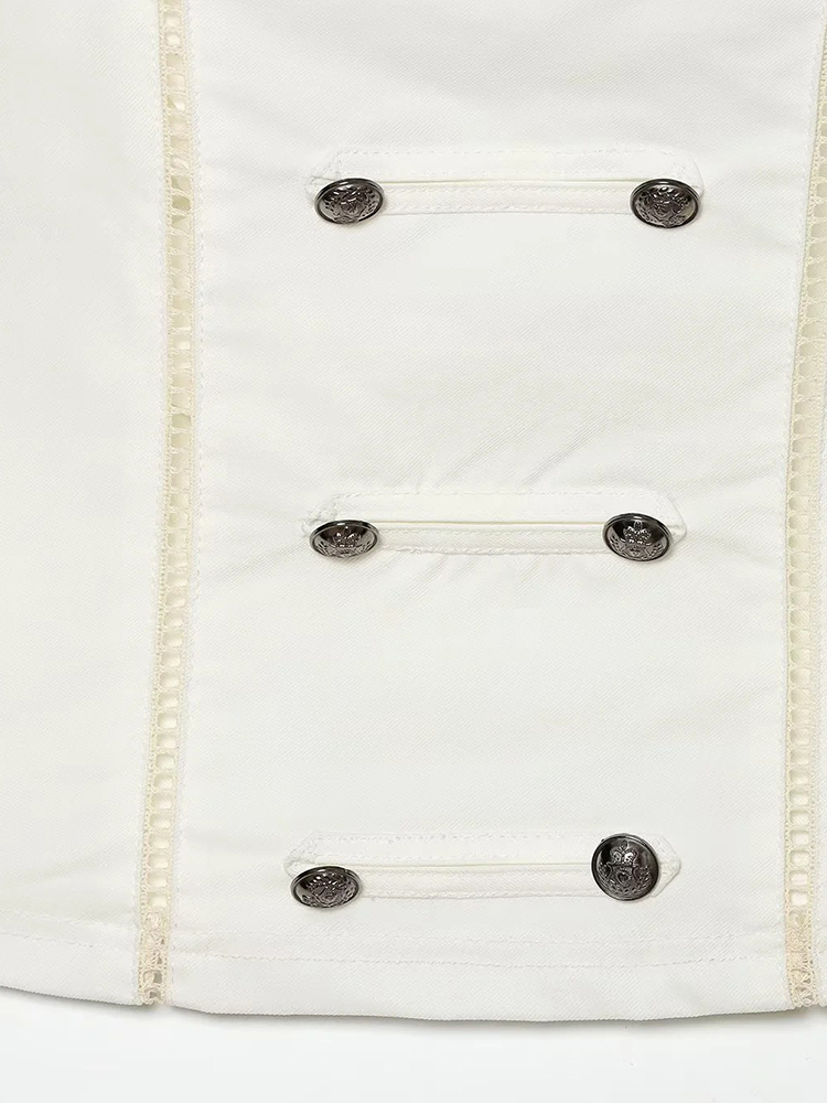 Tenue d'été pour femmes, haut chic avec boutons métalliques, décoration à double boutonnage, style vintage décontracté pour femmes