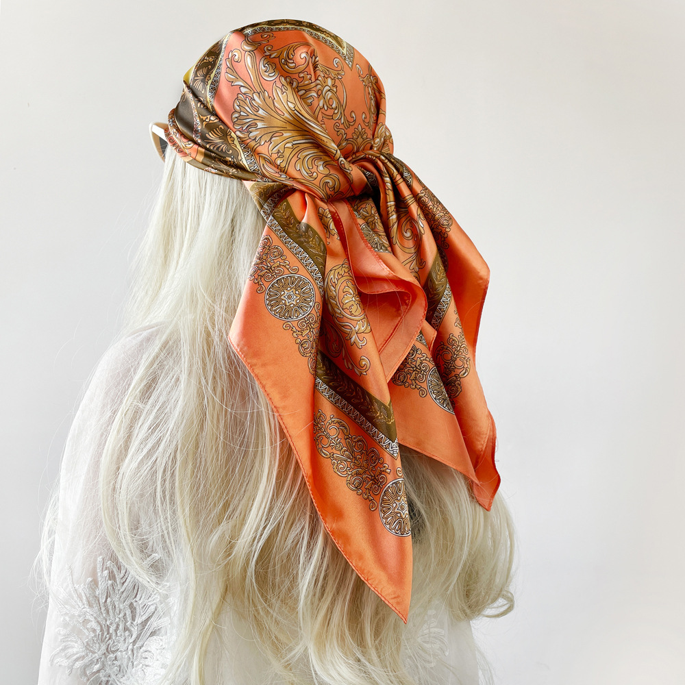 Foulard carré en satin de soie pour femme, motif Paisley, bandeau, écharpe, hijab, bandana, 90 cm