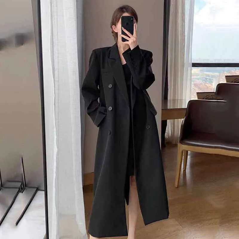 FANAN élégant Long Trench manteau femmes coréen Double boutonnage bureau dame Blazer veste mode Streetwear à manches longues pardessus