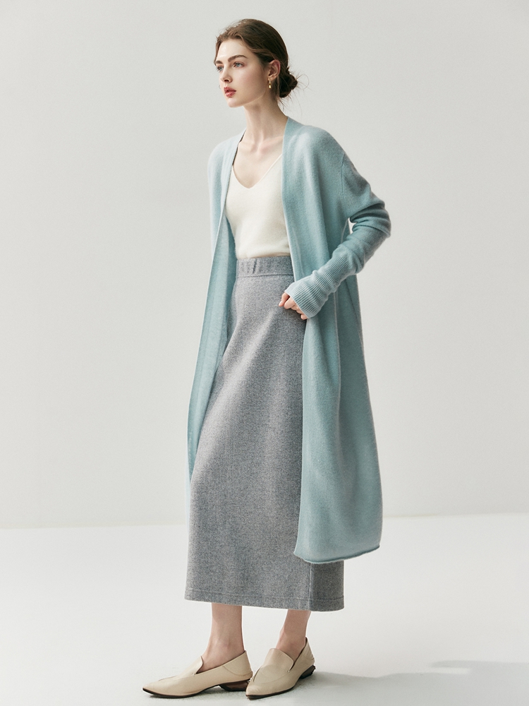 CHICUU femmes Long Cardigan pull 100% cachemire tricots point ouvert décontracté Simple Long Cardigan manteau printemps automne hiver