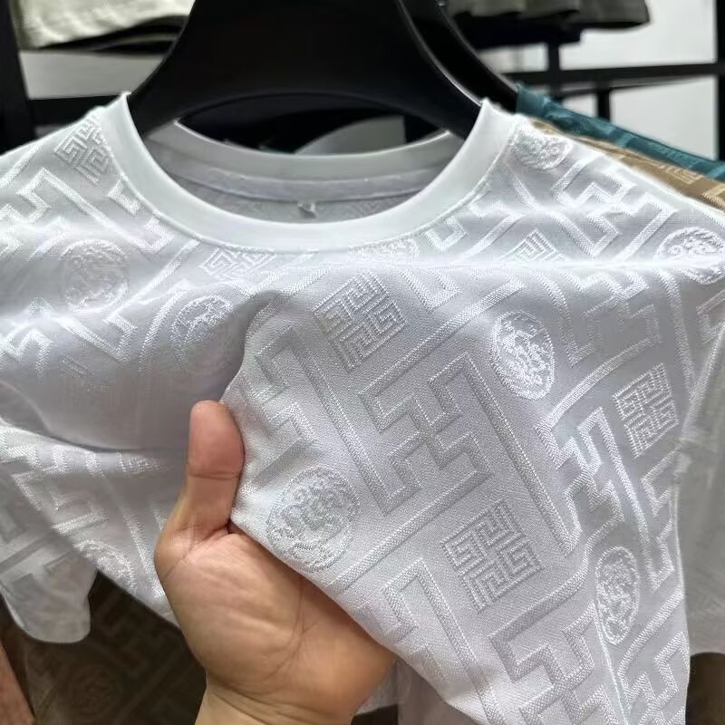 Marque de luxe hommes T-shirts été nouveau glace soie à manches courtes imprimé T-shirt col rond Cool hommes haut Base chemise T-shirts blanc