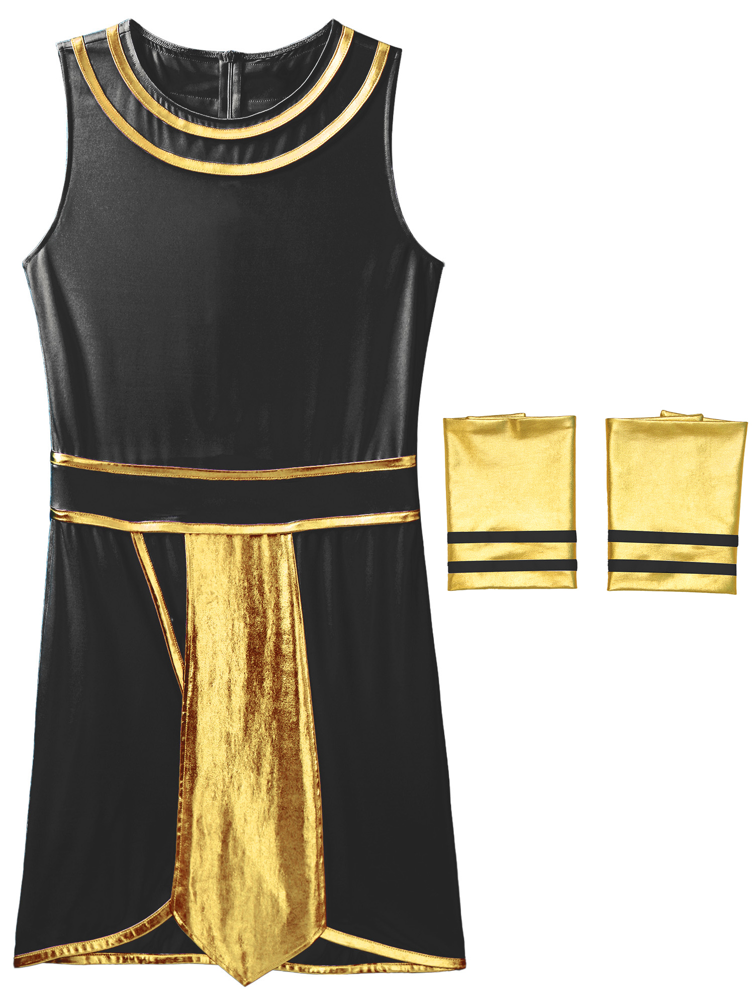 Costume de pharaon de l'egypte ancienne pour hommes, tenue de Cosplay du roi, tenue d'halloween, col rond, robe fantaisie égyptienne avec poignets
