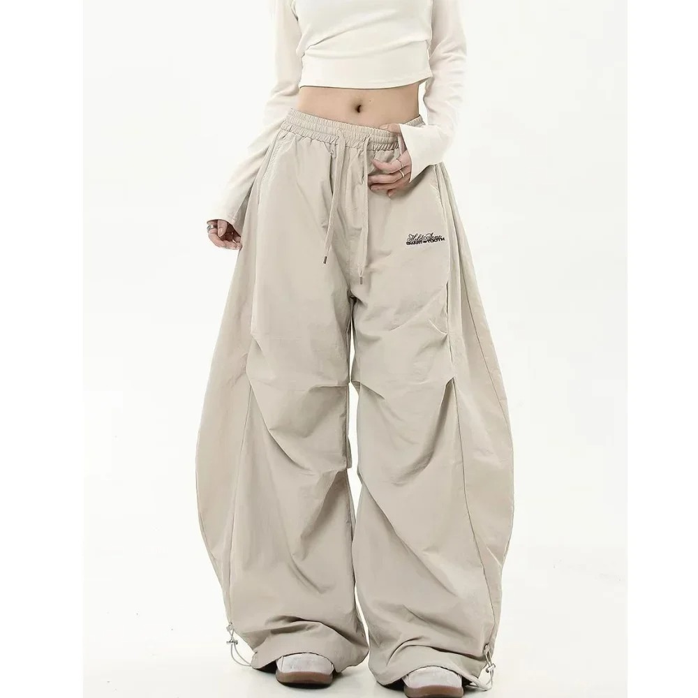 Pantalon de jogging décontracté pour femmes, couleur unie, taille basse, cordon de serrage, jambes larges, Baggy, Streetwear Y2k, survêtement surdimensionné