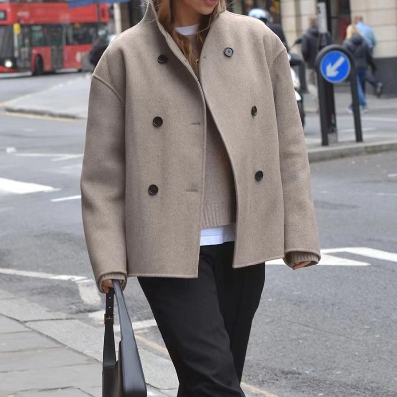 Manteau en laine à Double boutonnage pour femmes, ample, à la mode, nouvelle collection 2025