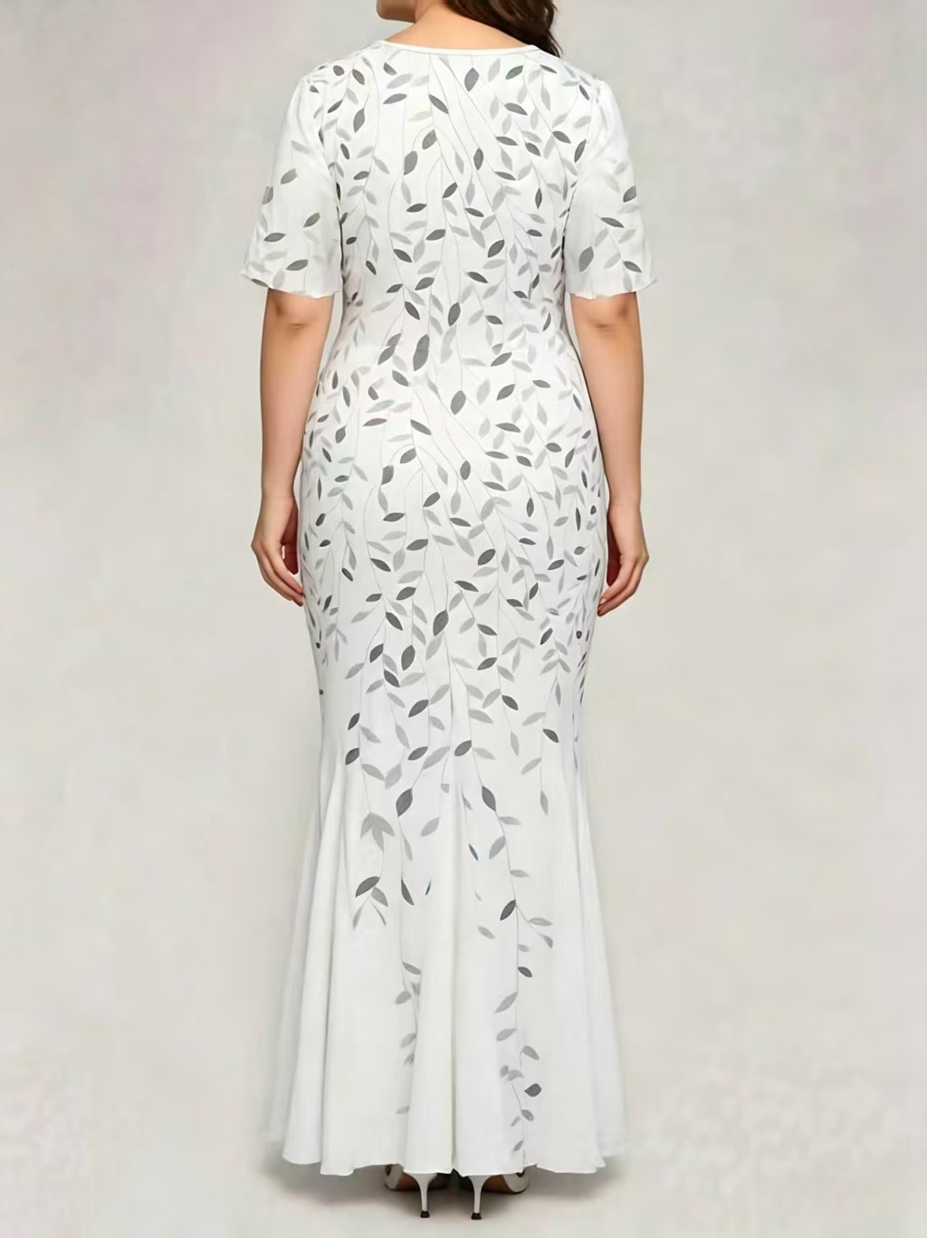 Robe de soirée sirène grande taille pour femme, manches mi-longues, col rond, longue robe de cérémonie, pour invitée de mariage, mère de la mariée