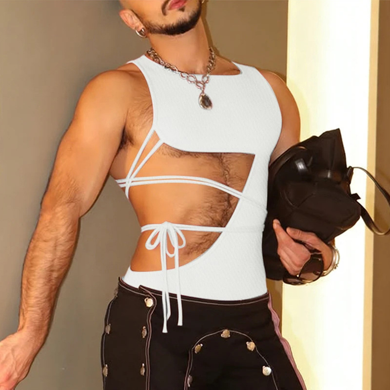 Débardeurs Homme Tendance pour Soirées, Coupe Slim, Extensibles, Côtelés, Sexy, à Découpes Latérales et Bandes, Été 2026