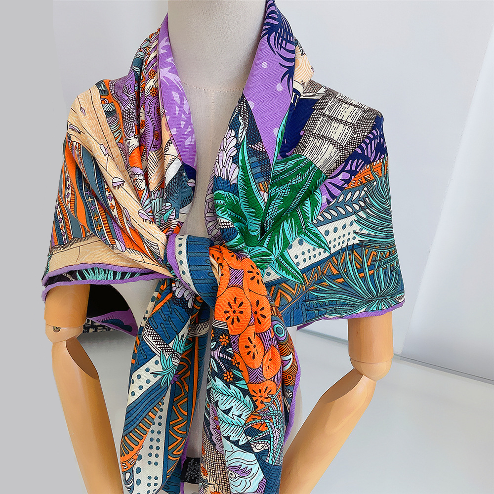 130cm hiver écharpe femmes marque garder au chaud soie cachemire carré écharpe châle luxe Jungle foulards enveloppes Pashmina Hijab Bandana