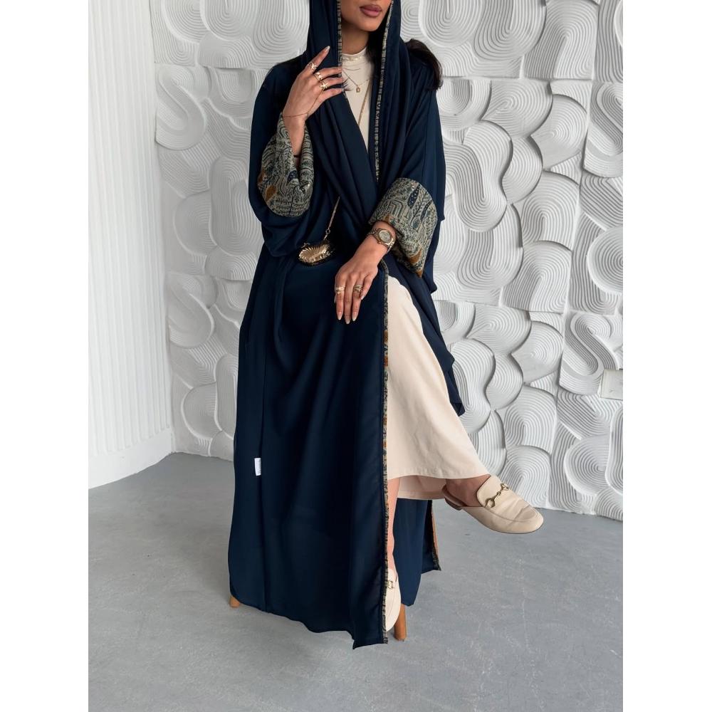 Abayas + Hijab pour femmes musulmanes du Moyen-Orient, 2 pièces, kaftans islamiques, robes maxi décontractées, jilbabs arabes, manches longues, devant ouvert, abaya