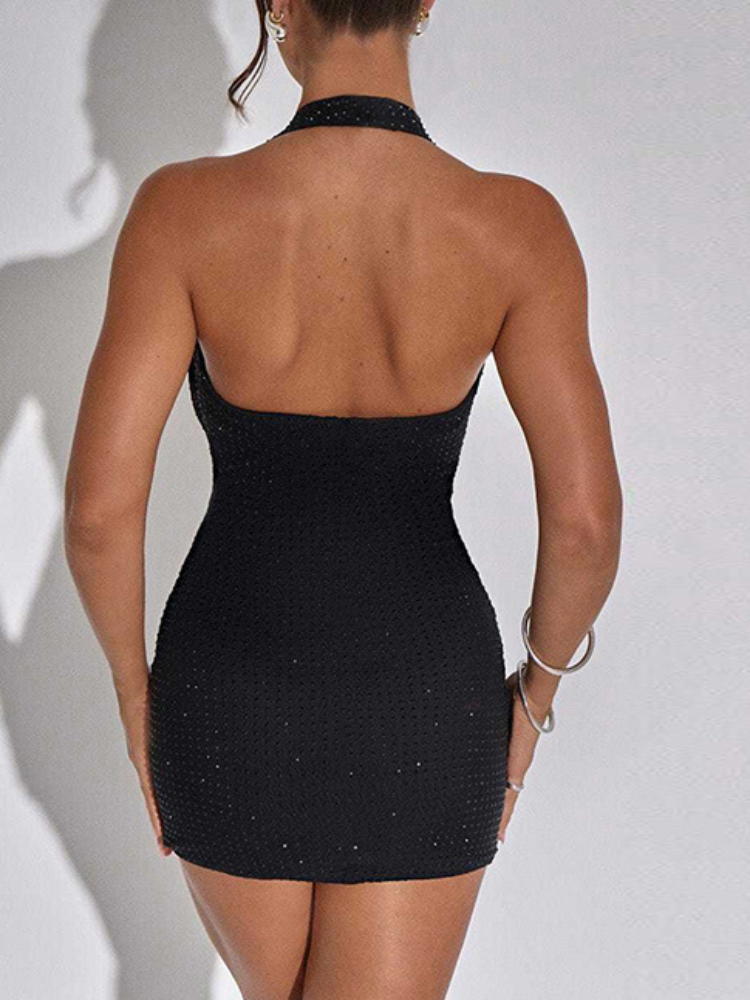 Mini robe à paillettes pour femme, coupe basse, décolleté en V profond, dos nu en fibre, mince, robe de soirée, club, fête éducative