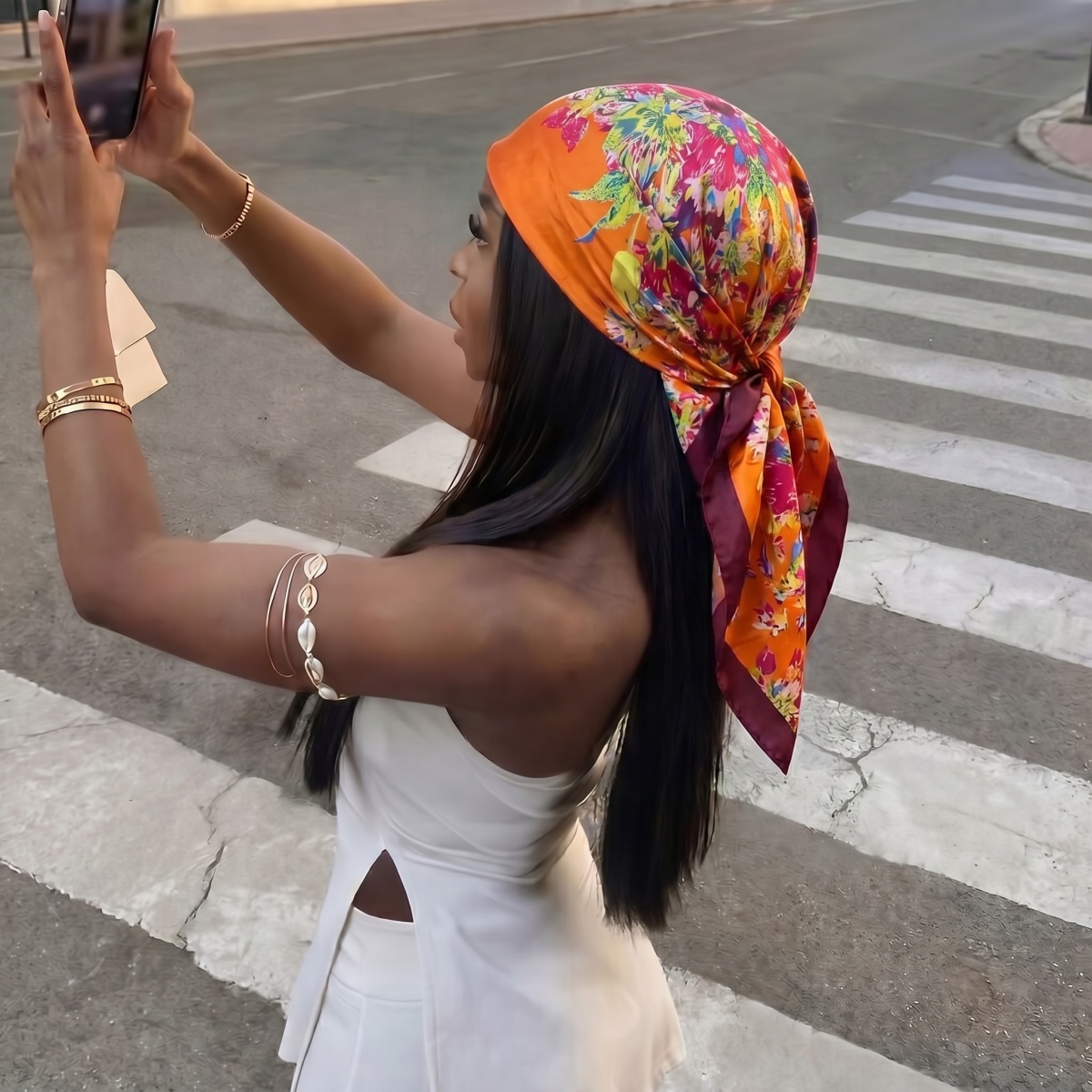 Nouveau Foulard Carré en Soie pour Femme, Marque de Luxe, Imprimé Satiné, 90 cm, Hijab, Paréo Musulman, Bandana, Châle, Bandeau, Écharpe