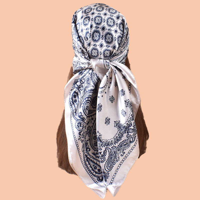 Grand foulard carré 90*90cm pour femme, en satin de soie, hijab, écharpe, bandana de plage, foulard pour cheveux