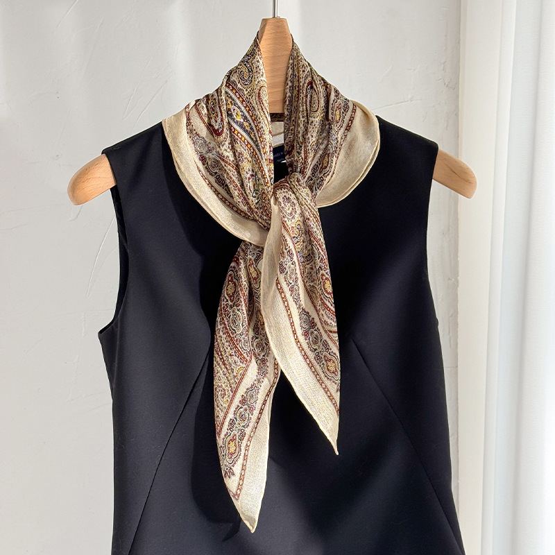 Mode 70CM luxe soie laine écharpe femmes imprimé polyvalent Double face soie laine carré écharpe châle Double usage foulards