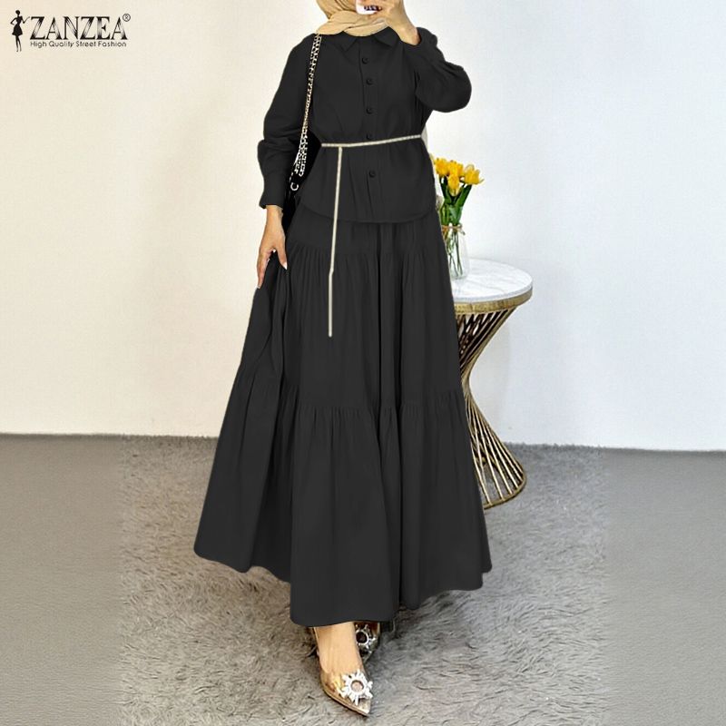 ZANZEA - Tenues modestes pour femmes hijabées - Ensemble jupe et chemise à manches longues - 2 pièces - Tenues quotidiennes décontractées musulmanes islamiques