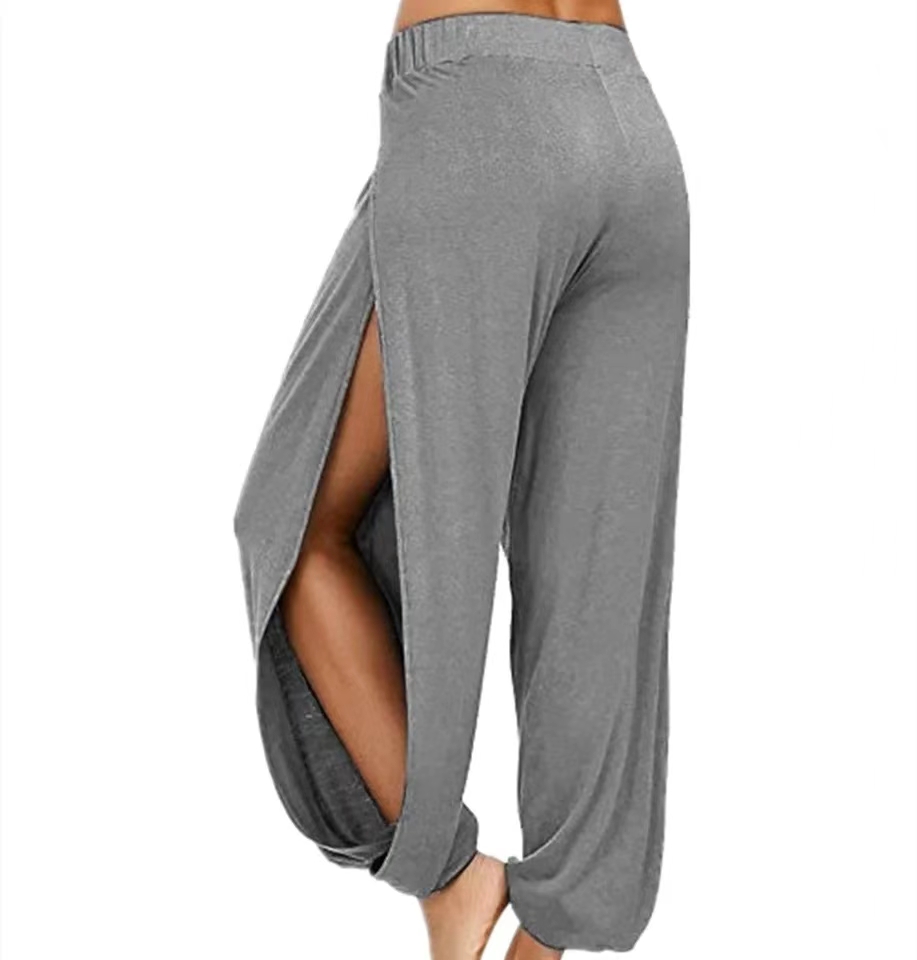 Femmes mode pantalons de Yoga taille haute fente jambe large Haren pantalon Leggings de gymnastique décontracté solide creux pantalon d'entraînement salle de sport vêtements de maison