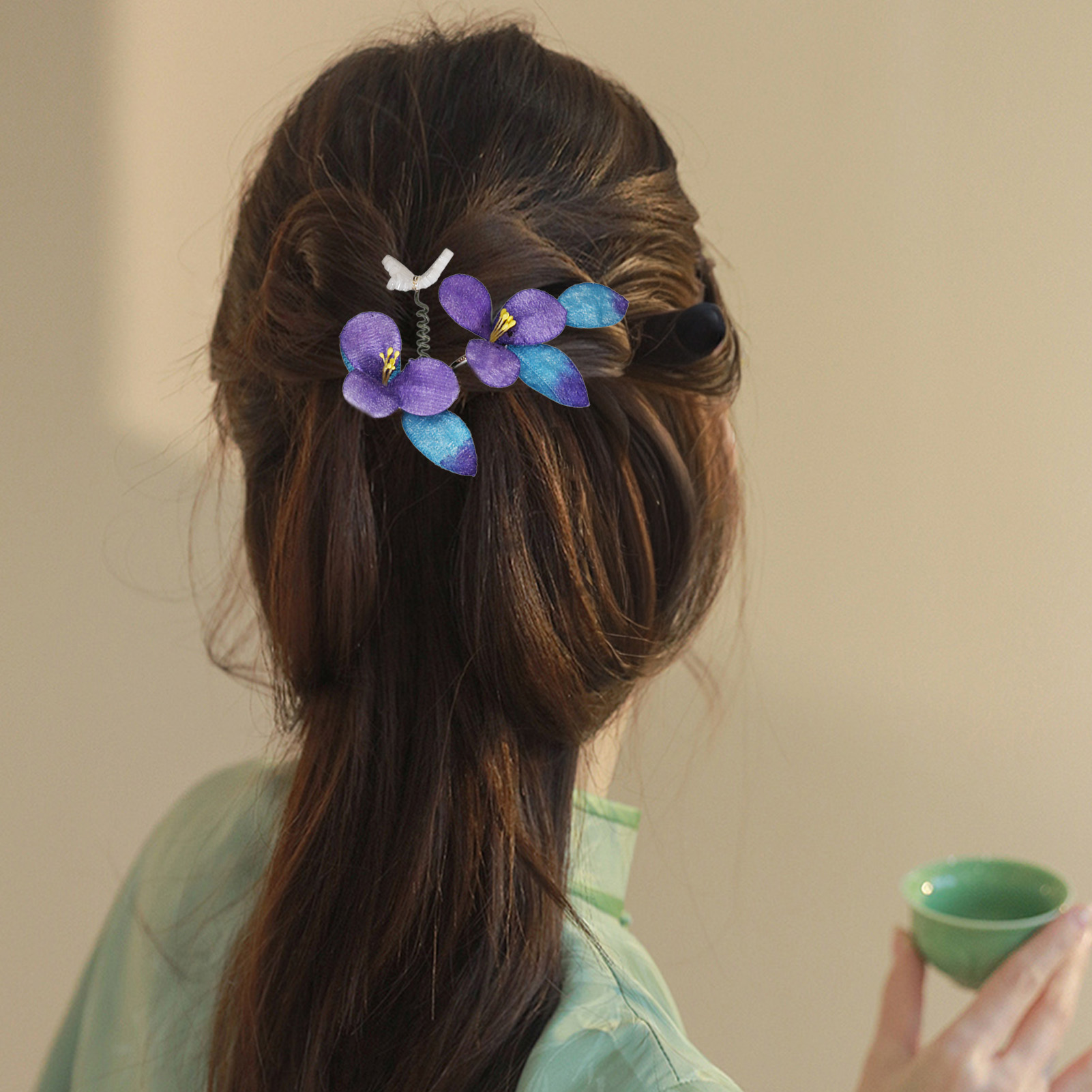 Épingle à cheveux en Faux velours violet, accessoires pour cheveux de Style ancien, artisanat en filigrane fait à la main pour la photographie de Cosplay Hanfu, 1/3 pièces