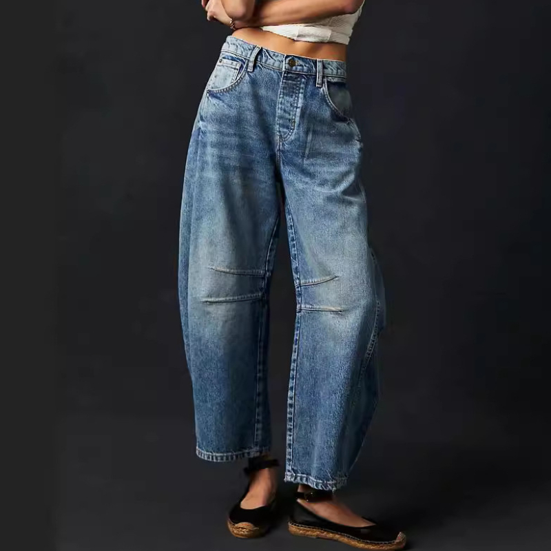 Jean long en denim de coton pour femme, pantalon décontracté taille haute, coupe courte, style bohème plage, baggy, printemps-été