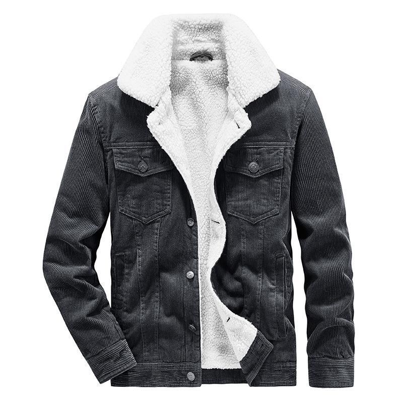 Veste en velours côtelé à boutonnage simple pour hommes, manteau décontracté en peluche, tenue de mode, coupe-vent, hiver
