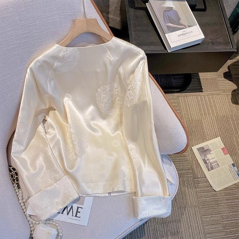 Chemise en Satin de Style chinois pour femmes, hauts blancs à bascule, manches longues, amples, assortis avec tout, nouvelle collection printemps automne Y2k, 2026