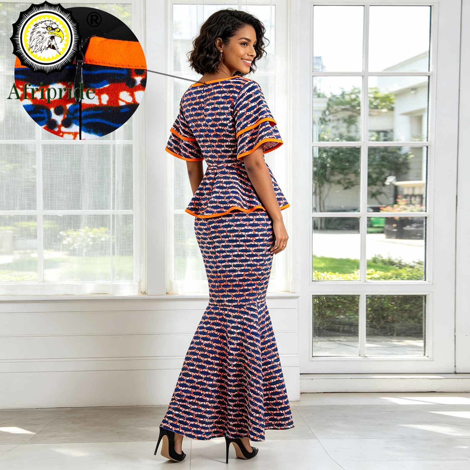 Vêtements africains pour femmes, hauts élégants à manches évasées avec fleurs et jupe longue trapèze, ensemble imprimé Ankara, tenues 2626052