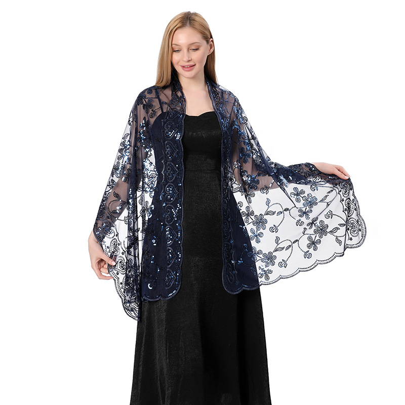 Femmes élégantes broderie florale paillettes châles pour robes de soirée châle mariée mariage Cape femme enveloppes épaule écharpe
