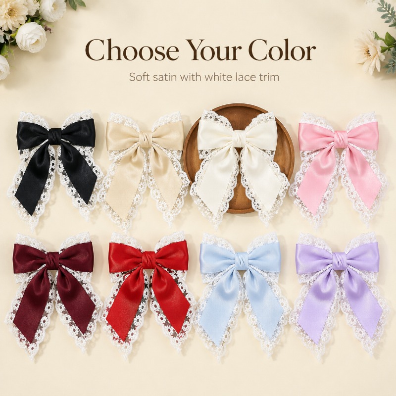 Barrettes à cheveux en satin et dentelle avec nœud, antidérapantes, pour femmes, style Lolita, pour le quotidien, les mariages, les fêtes, les séances photo, accessoires pour cheveux, pinces à cheveux pour femmes