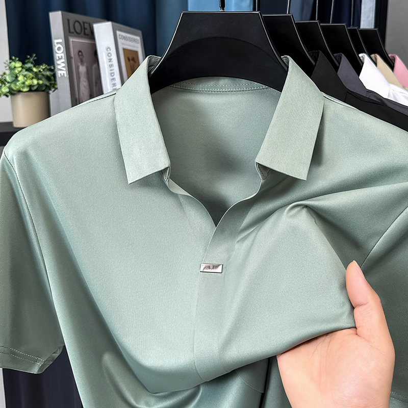 T-shirt à manches courtes en soie glacée de haute qualité pour hommes haut à revers design de marque tendance cool soyeux respirant polo décontracté d'été