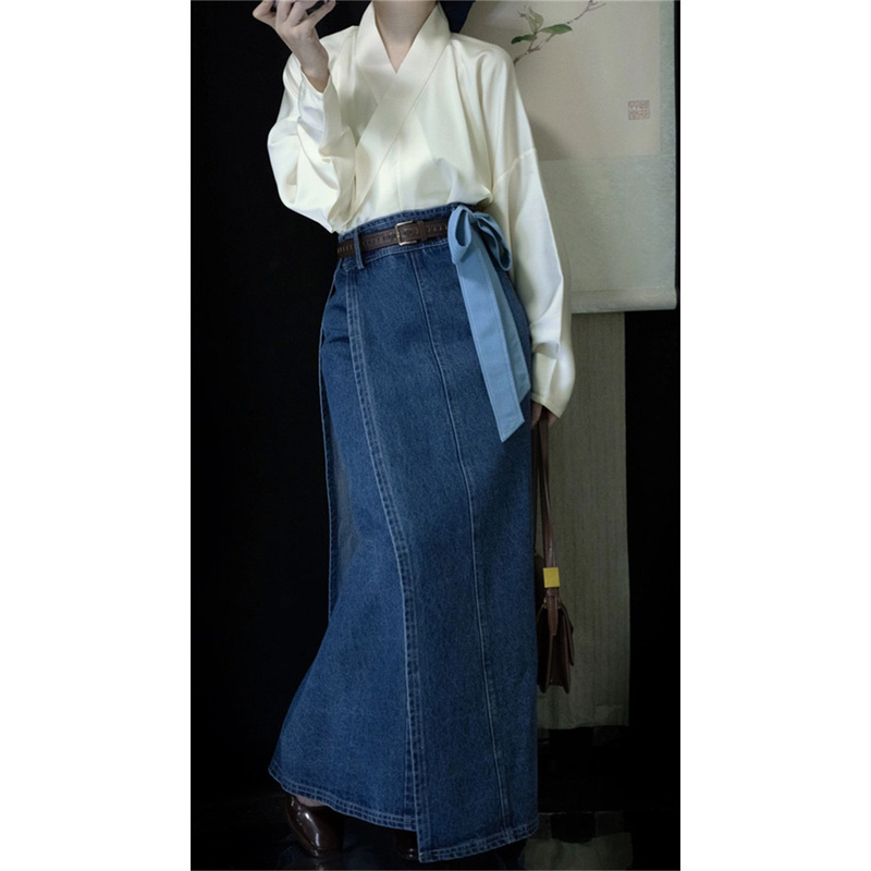 Jupes en jean pour femmes, longues, coupe trapèze, asymétriques, élégantes, avec empiècements, style vintage, délavées, effet usé, Y2K, streetwear, décontractées, été 2026
