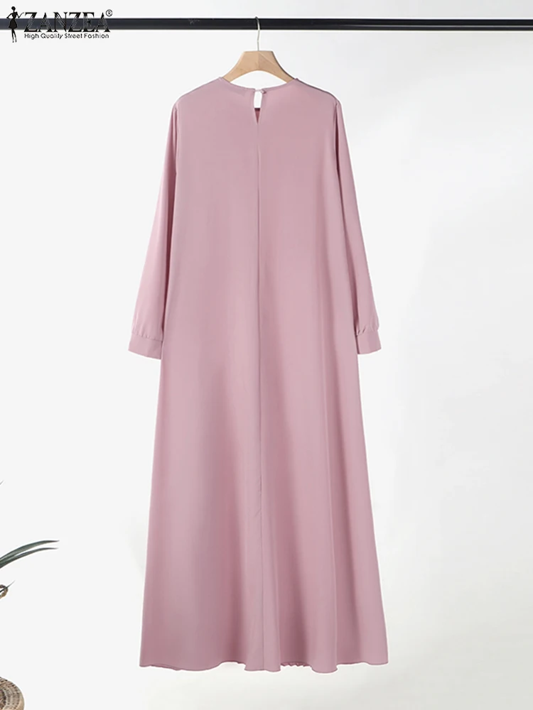 2025 ZANZEA musulman Abaya Hijab Robe femmes élégant à manches longues plissé Robe d'été dubaï Maxi Robe mode décontracté islamique vêtements