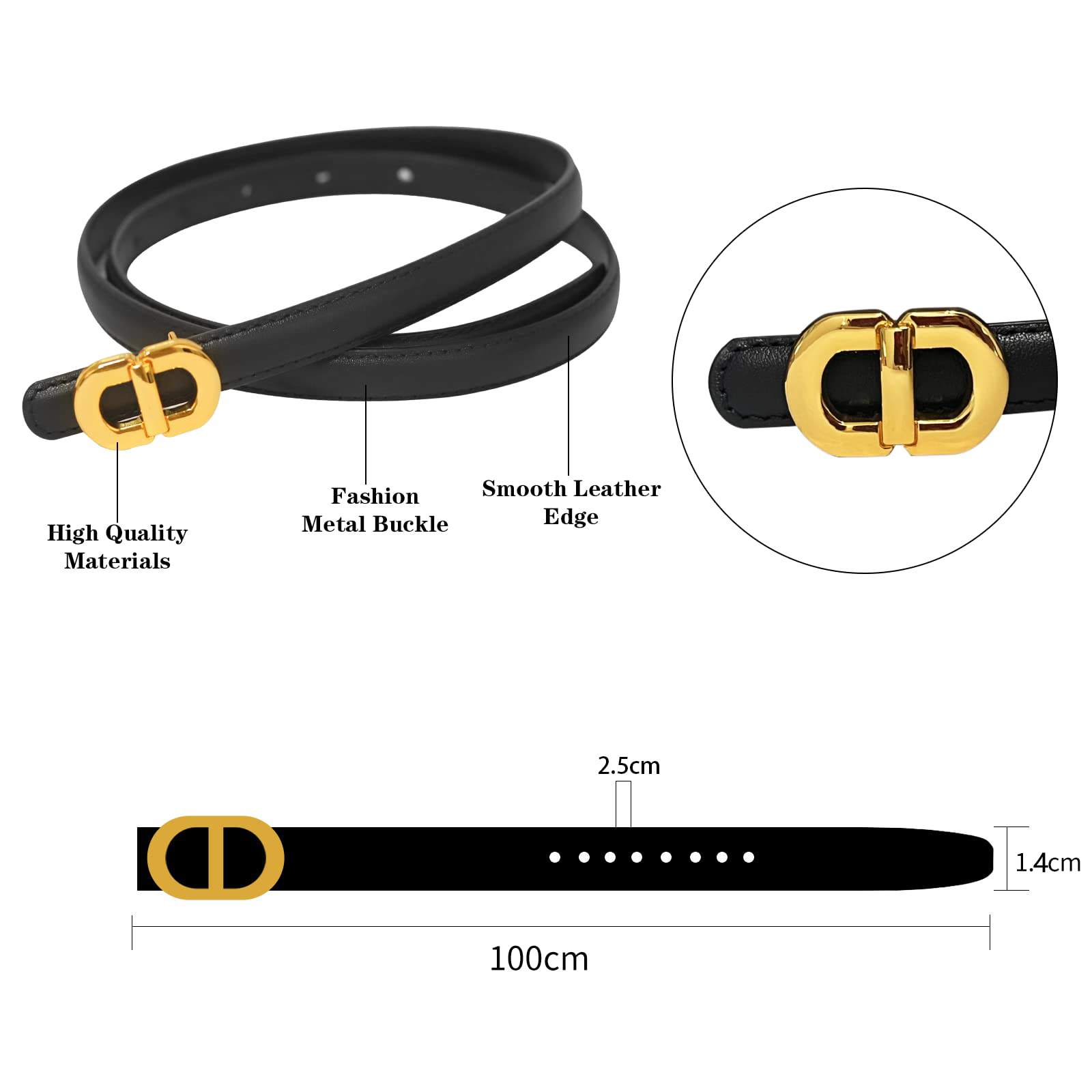 Ceinture fine en cuir élégante pour femme, ceinture de taille fine tendance avec boucle dorée, ceinture de créateur tendance pour robes, jeans et pantalons