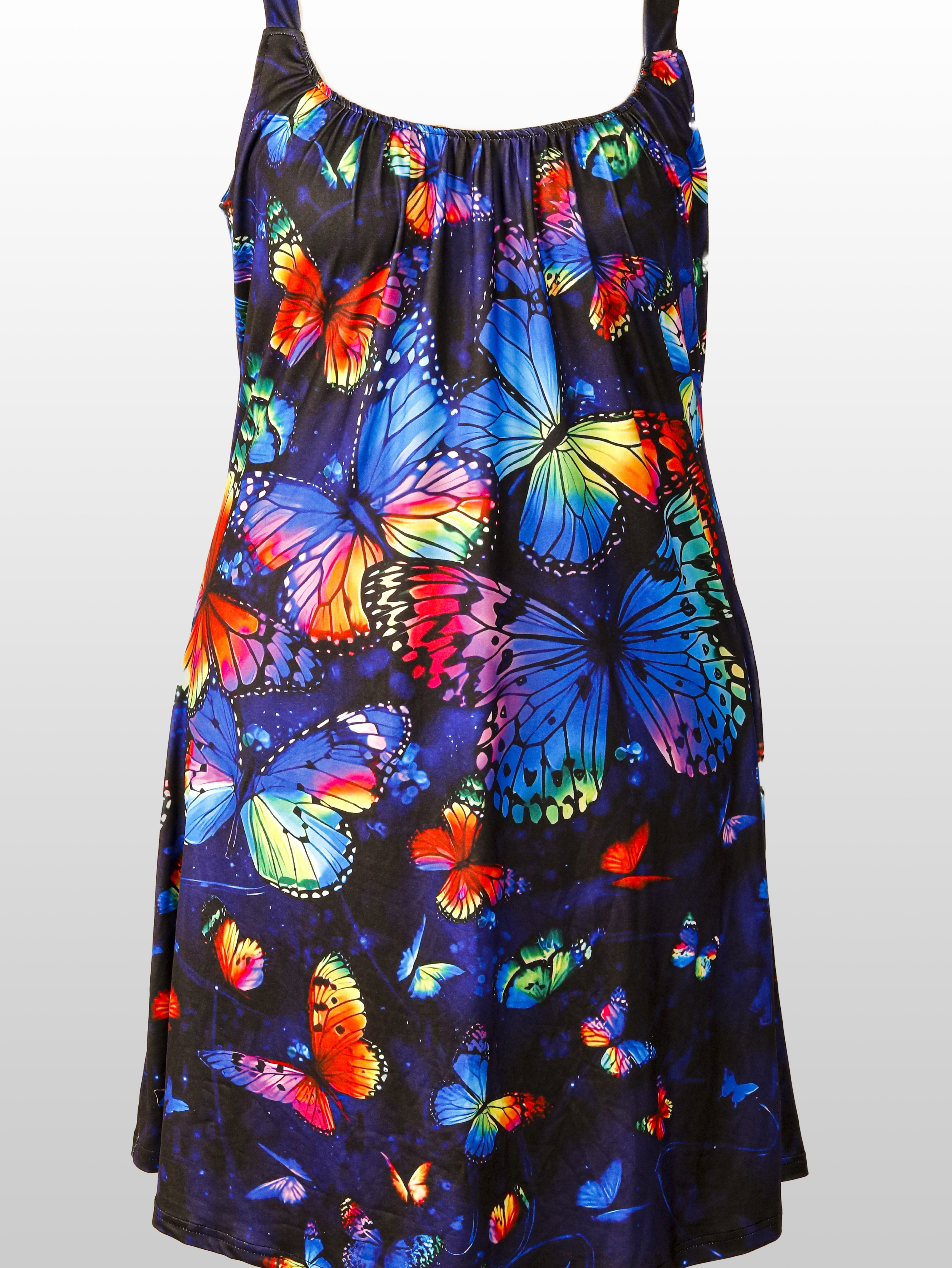 Robe longue sans manches pour femmes, grande taille, imprimé papillon, tenue d'été décontractée, coupe ample, tenue de plage, tenue quotidienne élégante