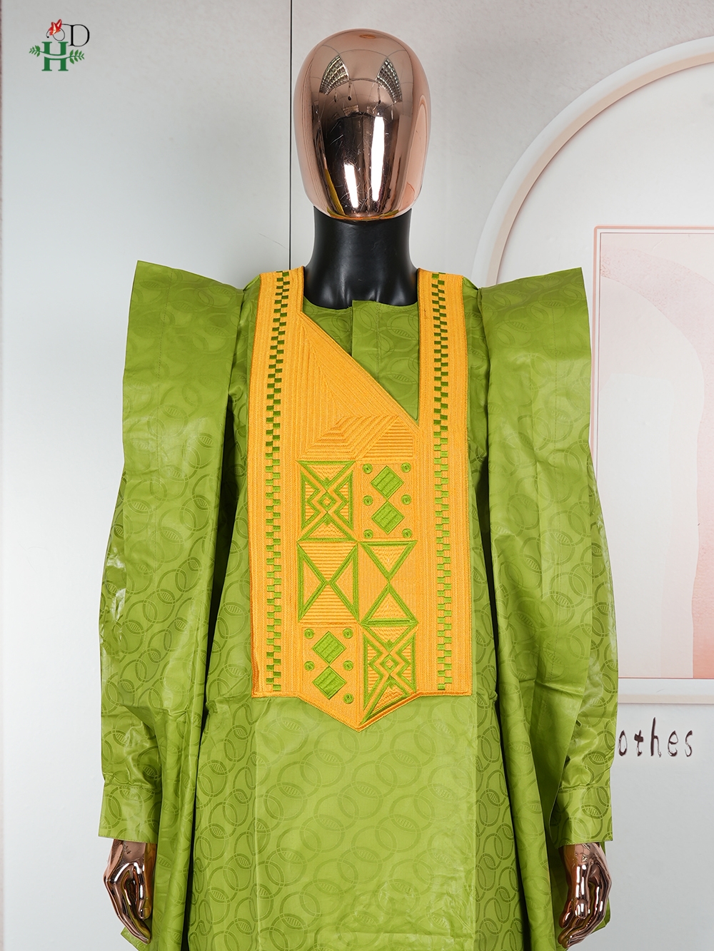 H & D vêtements africains pour hommes traditionnel Bazin Riche broderie Design haut à manches longues vert 3 pièces ensemble musulman Abayas Thobe 2026