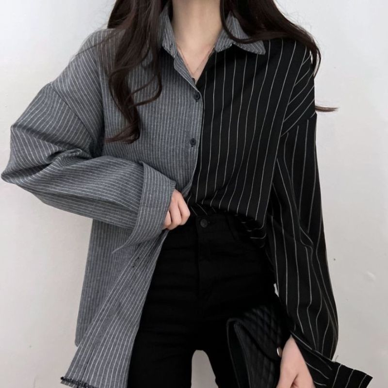 Chemisiers de tempérament rayés pour femmes, col rabattu, streetwear décontracté, vêtements de printemps et d'été, Asells, mode