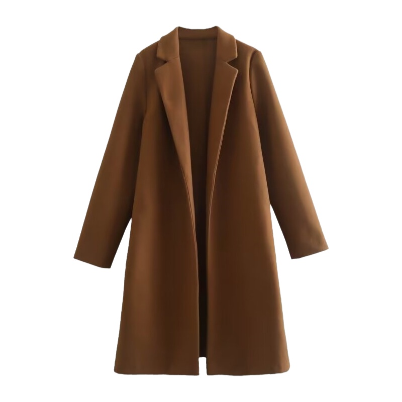 Manteau mi-long à col rabattu et manches longues, style automne, ouvert sur le devant, vêtement d'extérieur PB&ZA2025, manteau en polyester tendance pour femmes