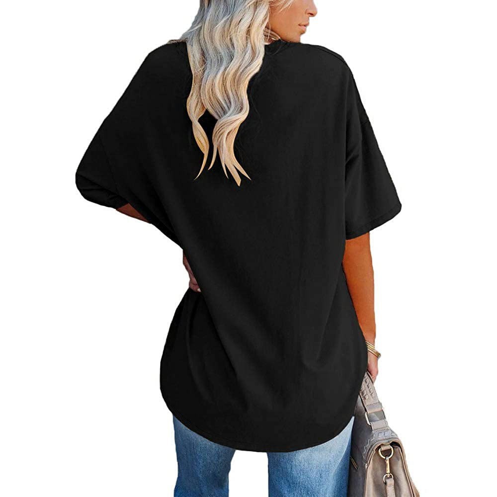 Haut ample à col en v pour femmes, nouvelle couleur, demi-manches, vêtements de Style européen et américain, commerce extérieur Amazon, printemps/été